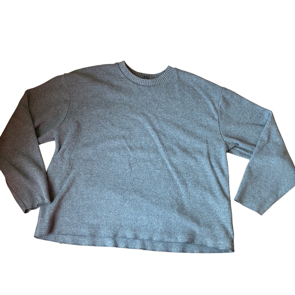 Zara Crew Neck Knit Sweater W/ Layered Hem Women XL Heather Grey 90s Minimalist